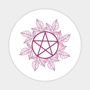 Cerise Pink Leafy Pentagram Magnet